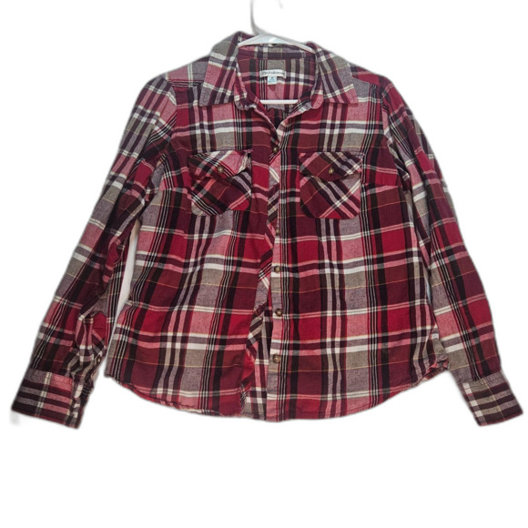 Coldwater Creek Women's Small Red Plaid Flannel Shirt Camping Overshirt Cotton - Picture 1 of 6